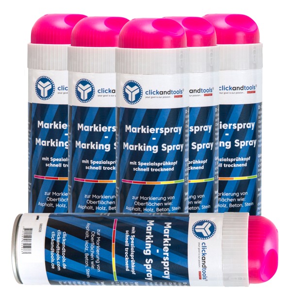 clickandtools Markierungsspray Leucht-Pink 6 Dosen – Baustellenmarkierung Vermessung &amp; Tiefbau