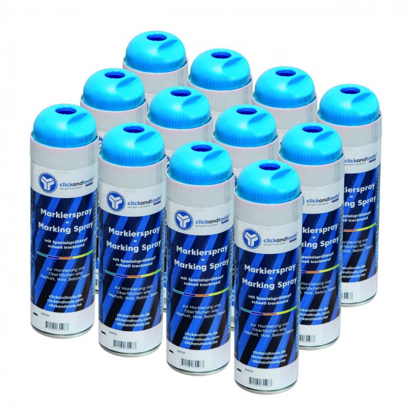 Markierungsspray leuchtend blau clickandtools® 12'er Pack