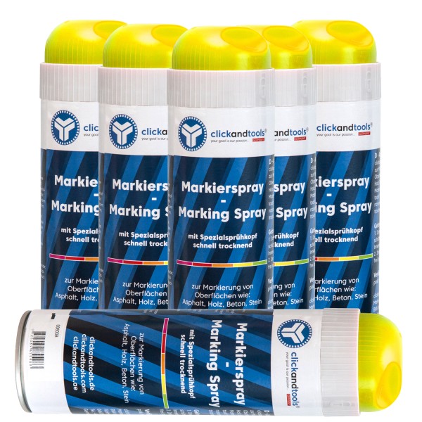 clickandtools Markierungsspray Leucht-Gelb 6 Dosen – Baustellenmarkierung Vermessung &amp; Tiefbau