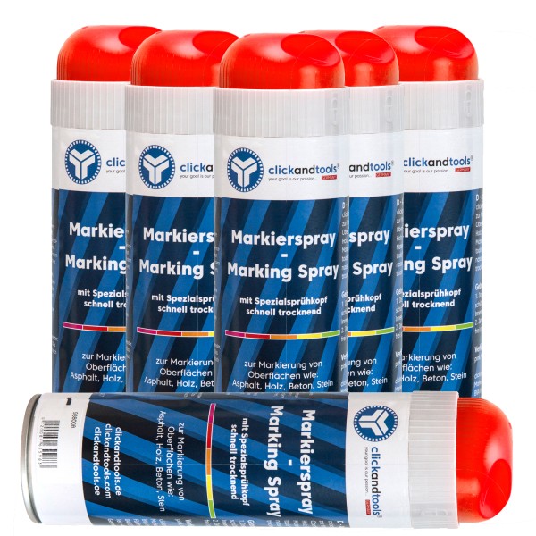 clickandtools Markierungsspray Leucht-Rot 6 Dosen – Baustellenmarkierung Vermessung &amp; Tiefbau