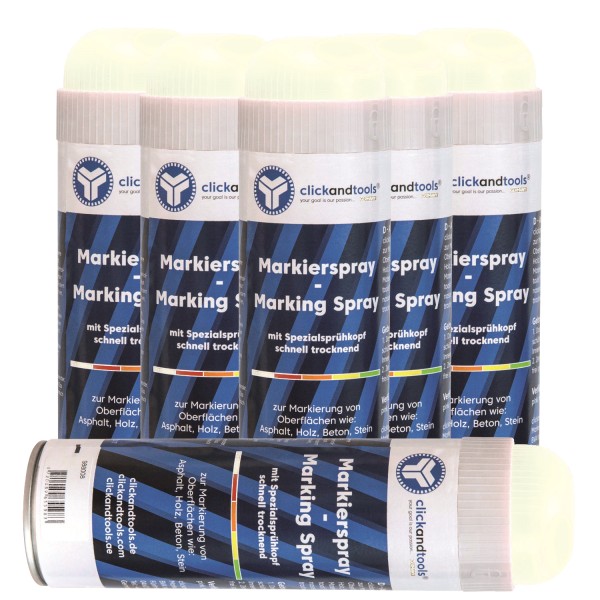 clickandtools Markierungsspray Leucht-Weiß 6 Dosen – Baustellenmarkierung für Vermessung &amp; Tiefbau