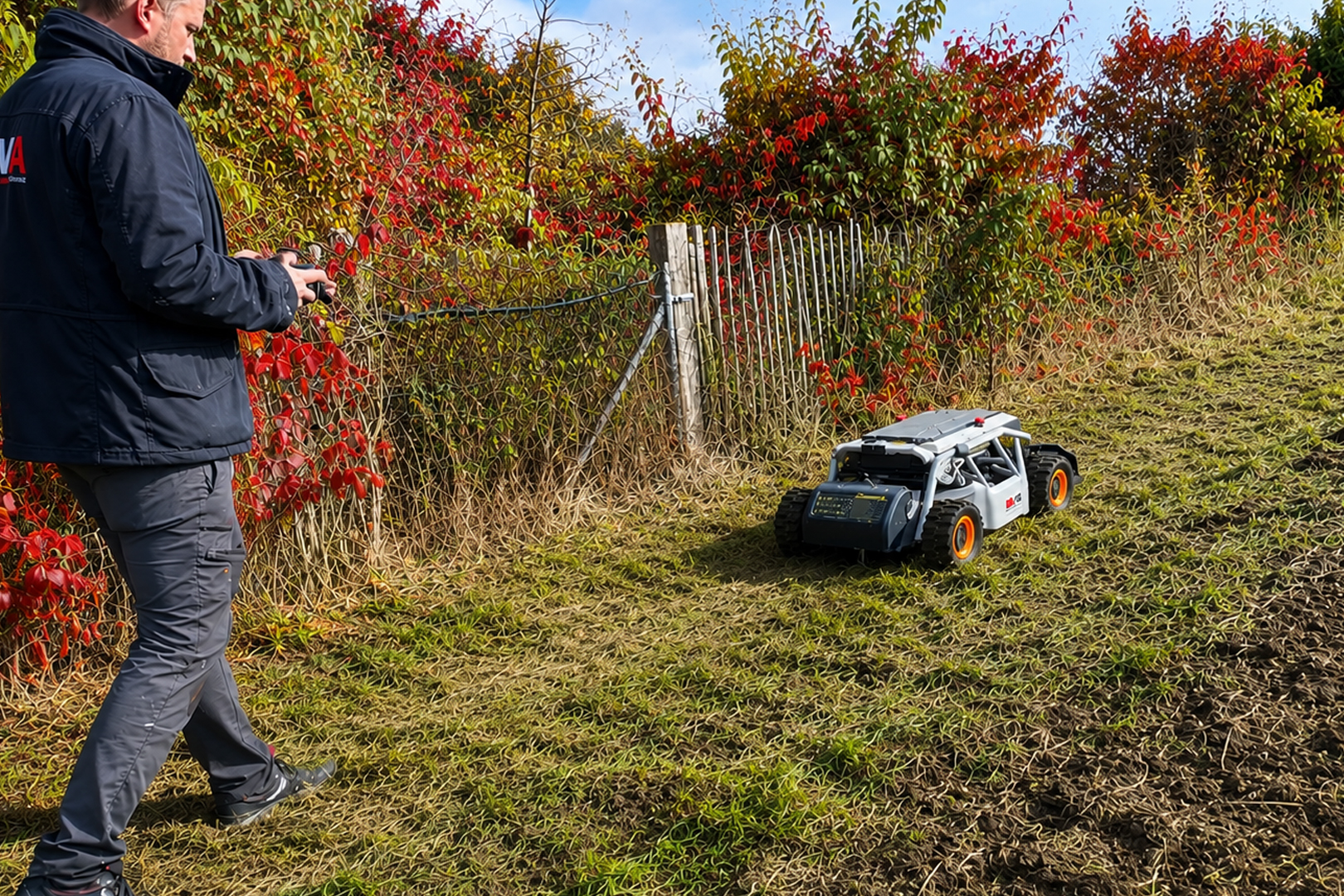 Mowrator ferngesteuerter Rasenmäher im praktischen Einsatz