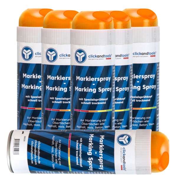 clickandtools Markierungsspray Leucht-Orange 6 Dosen – Baustellenmarkierung Vermessung &amp; Tiefbau