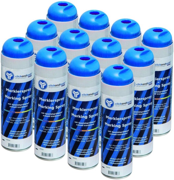 clickandtools Markierungsspray Leucht-Blau 12 Dosen – Baustellenmarkierung Vermessung &amp; Tiefbau