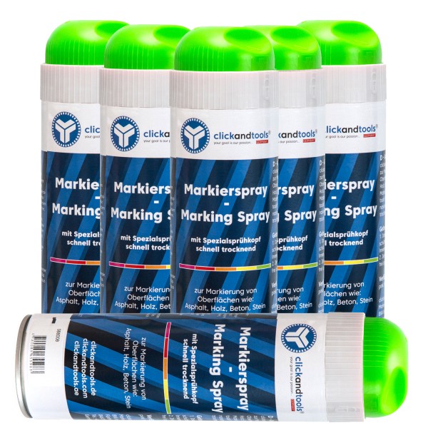 clickandtools Markierungsspray Leucht-Grün 6 Dosen – Baustellenmarkierung Vermessung &amp; Tiefbau